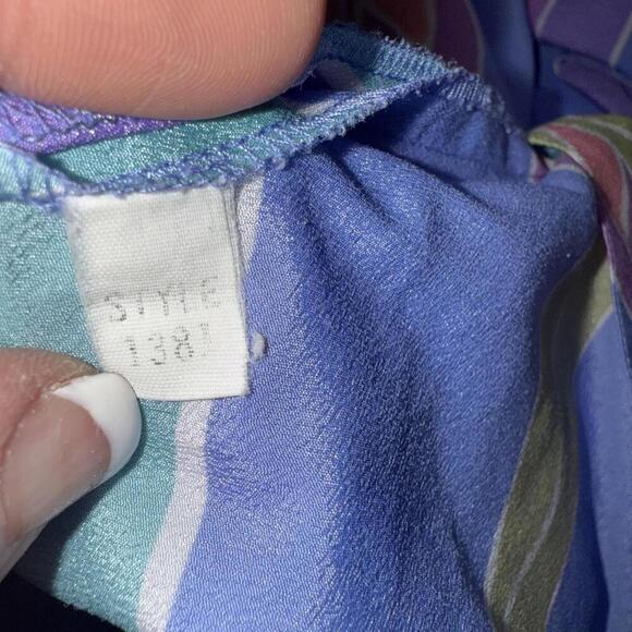 VTG'80s Bill Tice Swim Cover Maxi Side Slit Mumu Gown Sheer Geometric Petite Sm - Picture 2 of 15